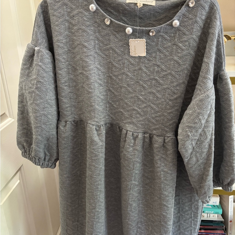 Simply Southern Gray Dress with Pearl Accents
